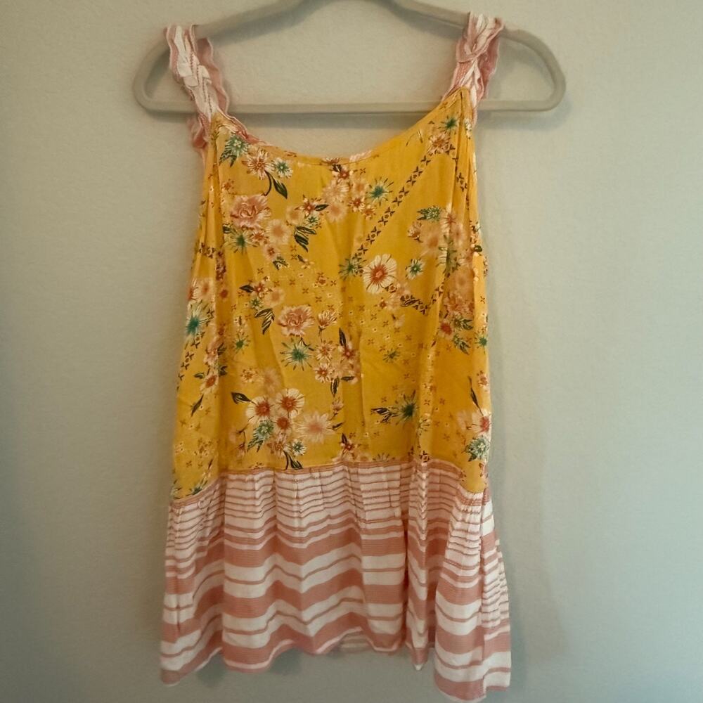 Grace & Emma Womens Patchwork Boho Tank Top Floral Babydoll Flowy Shirt Medium